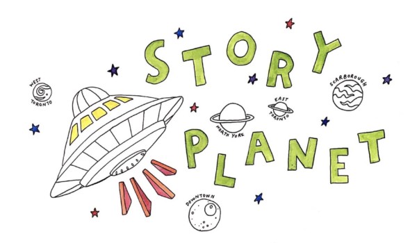 A drawing of a UFO next to the words