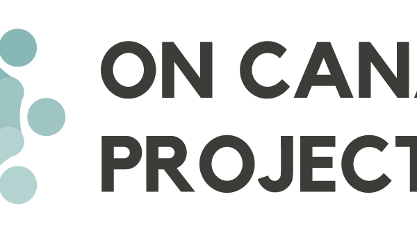 On Canada Project lettering against white background, beside circular logo