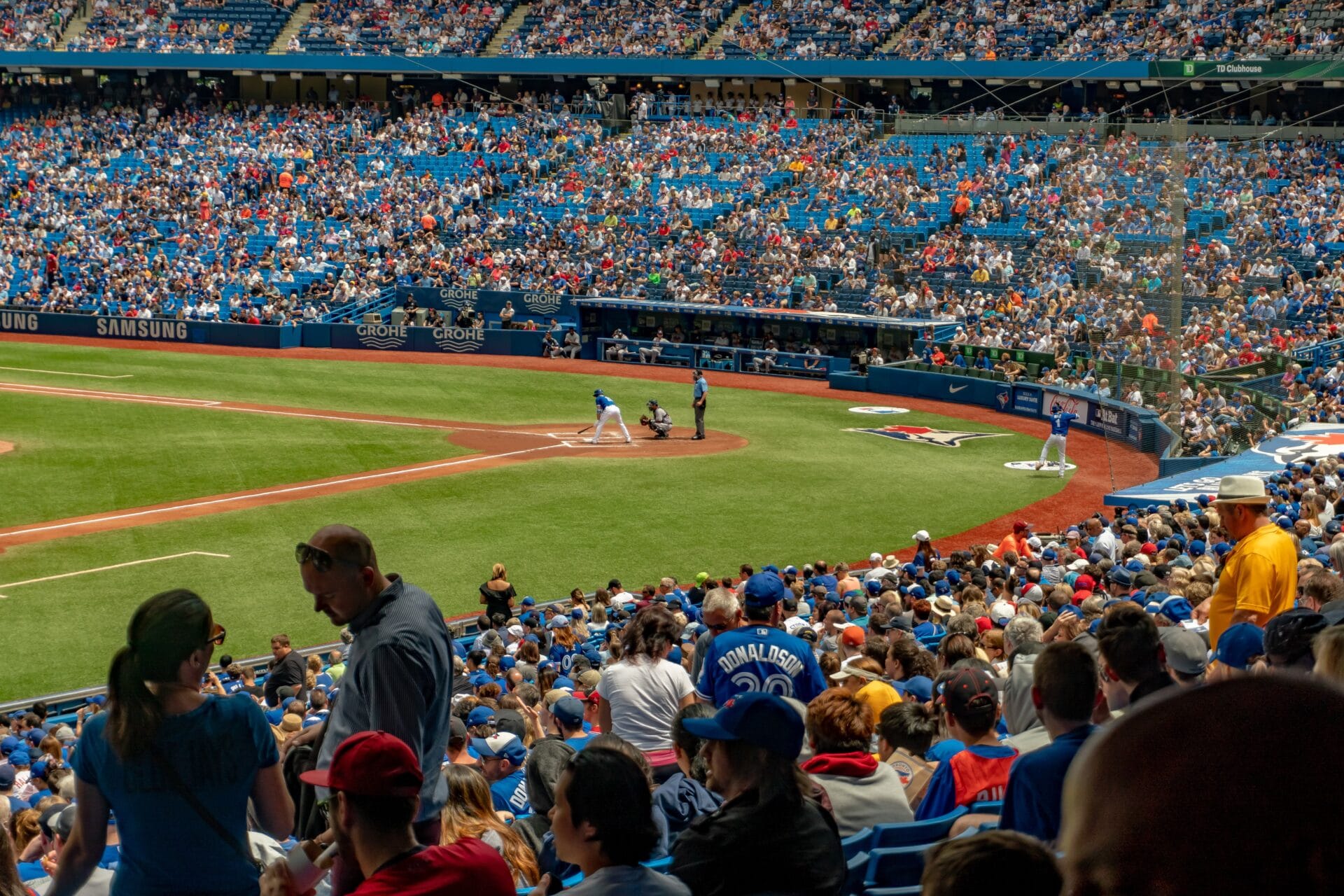 Crowd of people in a baseball stadium