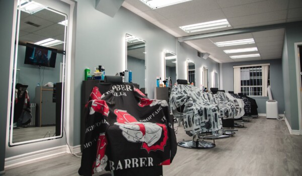 Barber chairs inside a shop.