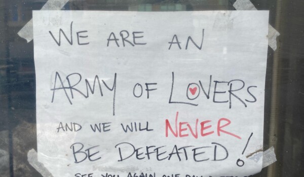 A hand-written sign that says 